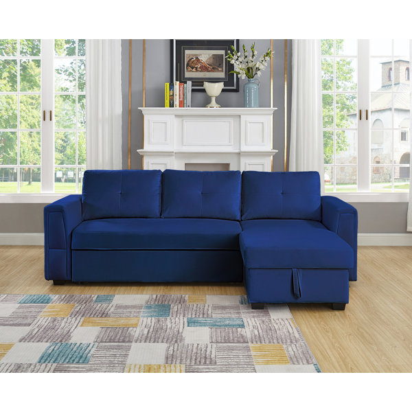 Latitude Run® Blatnice 91" Wide Velvet Reversible Sleeper Sofa & Chaise with Storage Wayfair
